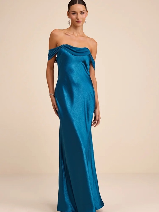 Lulus Dresses & Skirts - Lulu's Teal One-Shoulder Satin Gown